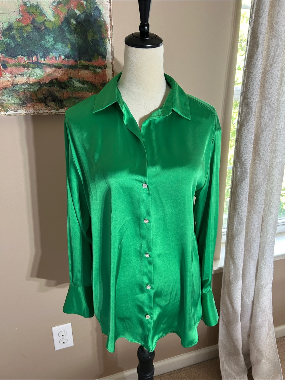 Zara Emerald Green Button-Up Women's Blouse